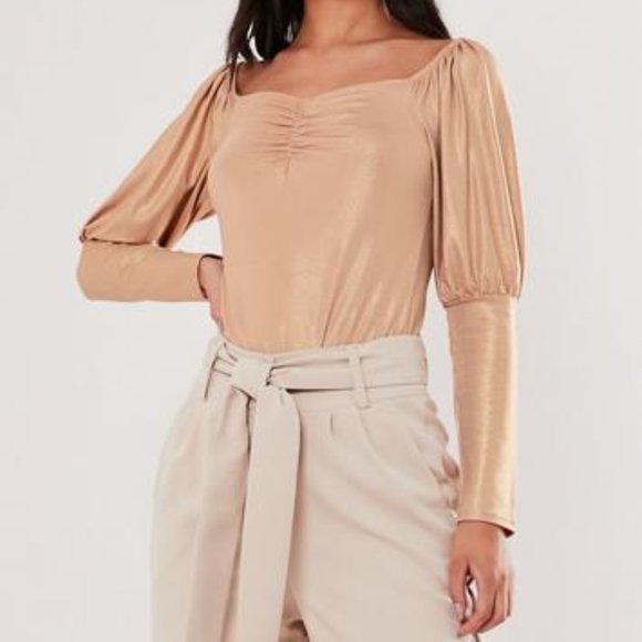 Sale! NWT Missguided Blush Shimmer Sweetheart Neck Milkmaid Top US 6 - Picture 4 of 9